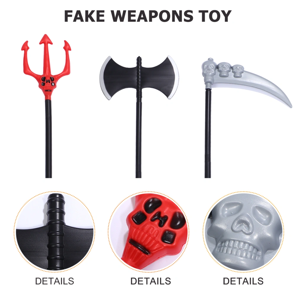 3 Pcs Fork Axe Toy Halloween Cosplay Prop Fake Toy Sickle Prop for Party