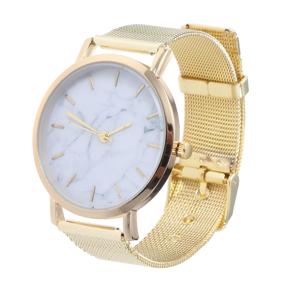 Fashion Simple Watch Casual Elegant Marble Mirror Quartz Watch Alloy Mesh Belt Wristwatch (Golden)