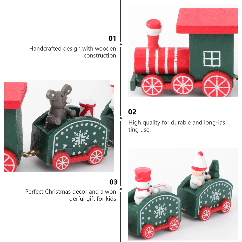 Wooden Snowman Christmas Train Decoration Small Train Xmas Gift for Kids (Green)