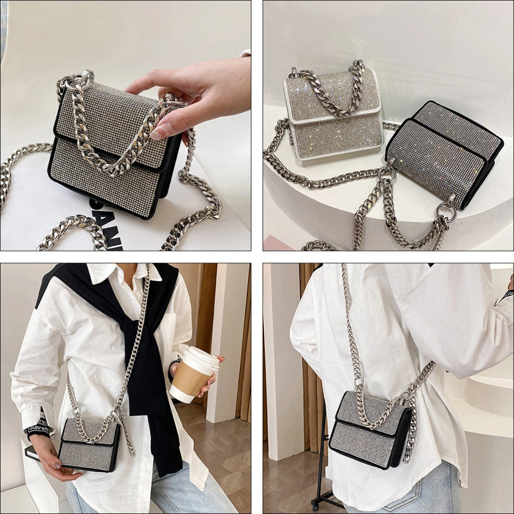 1Pc Girls PU Crossbody Bag Fashion Single Shoulder Bag Metal Chain Bag