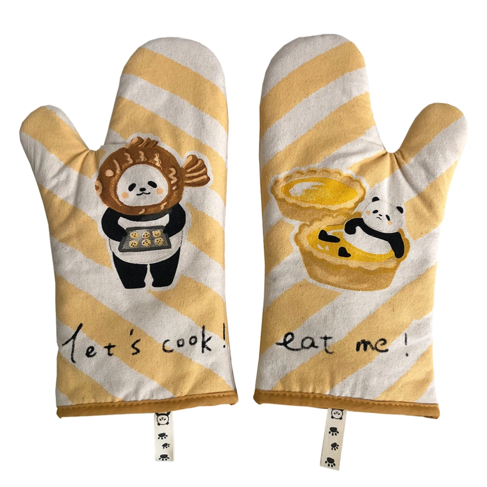 Kitchen Oven Gloves Heat Insulation Oven Gloves Heat Resistance Baking Gloves Cartoon Pattern Oven Gloves