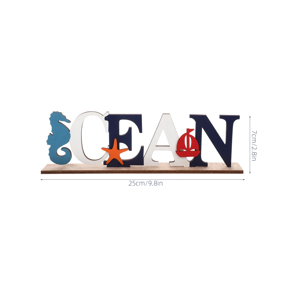 2pcs Ocean Alphabet Ornament Summer Desktop Alphabet Wooden Sign Adornments