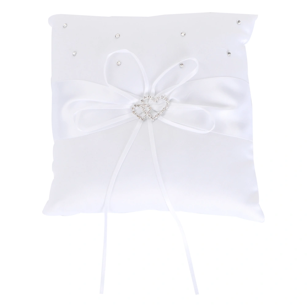 20*20cm Double Heart Bridal Wedding Ceremony Pocket Ring Bearer Pillow Cushion with Satin Ribbons (White)