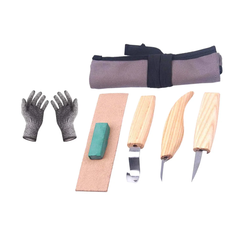 6pcs Woodworking Wood Carving Kit Set Hand Carving Chisel Sharp-edged DIY Wood Gouge Chisel Carpenter Tools with Grey Bag and Anti-cut Gloves