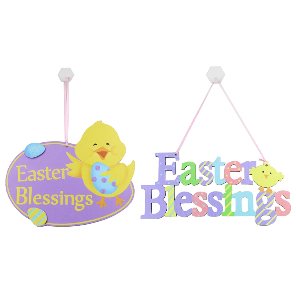 2Pcs Easter Pendant Wooden Pendant Easter Hanging Pendants for Wall Door Decor