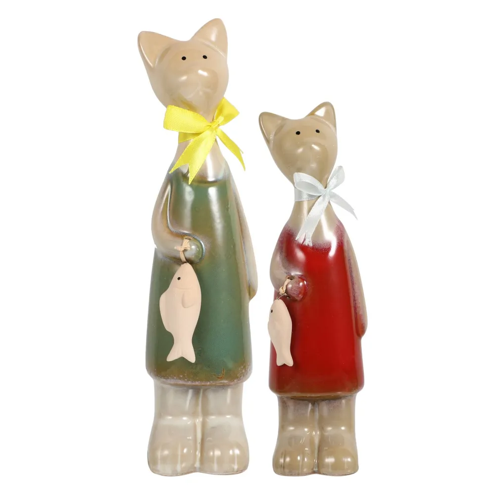 1 Pair Lovely Cat Shaped Figurine Ornament Ceramics Ornament Desktop Decor