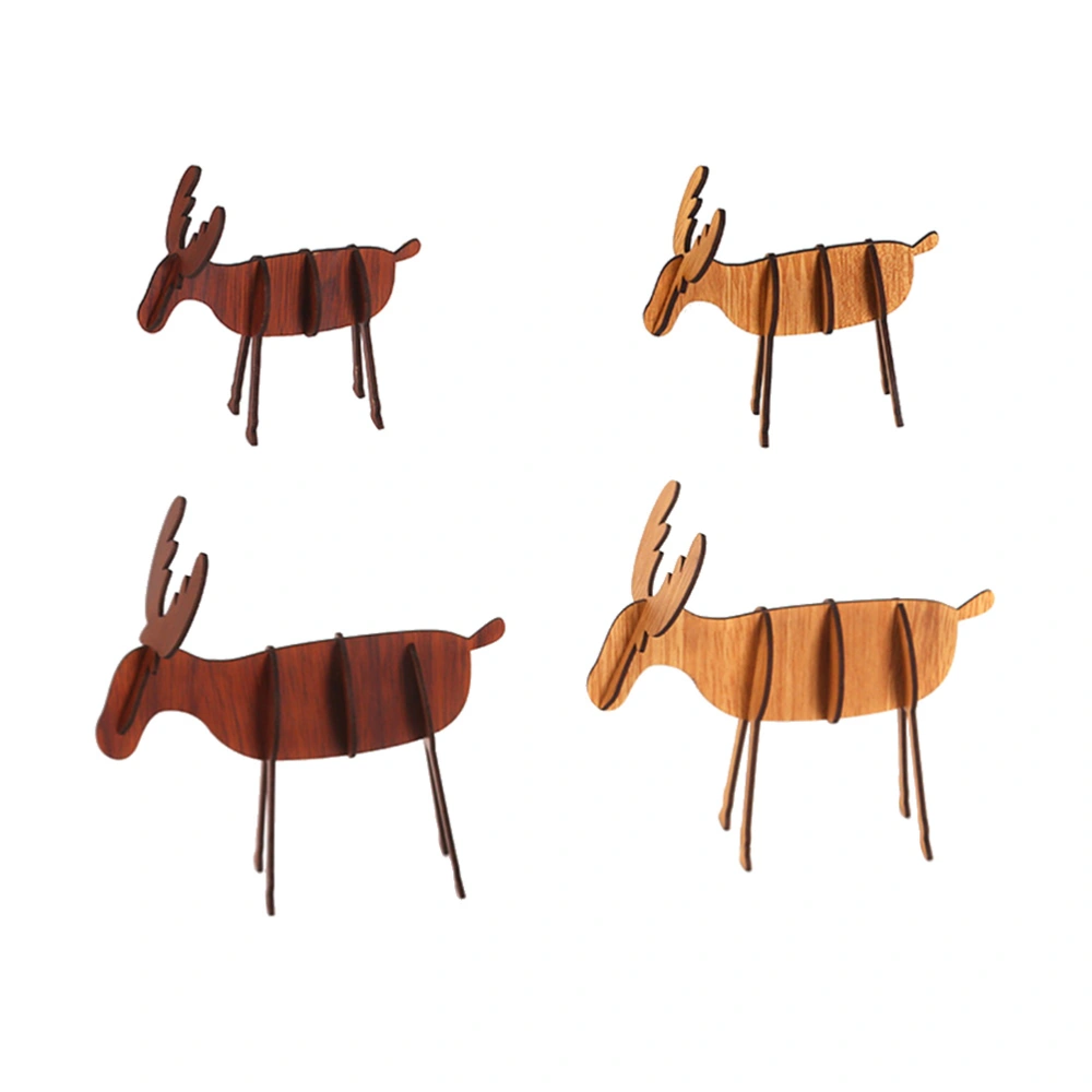 4pcs Christmas DIY Assembled Elk Wooden Ornament Tabletop Decoration Gift Toys (Large A2, Large B2, Small A1, Small A2)