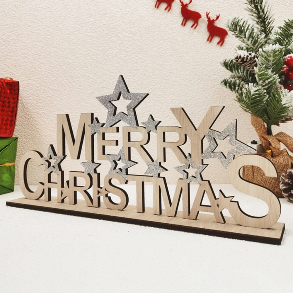 Merry Christmas Wooden Figurine Christmas Tabletop Ornament Festival Decoration