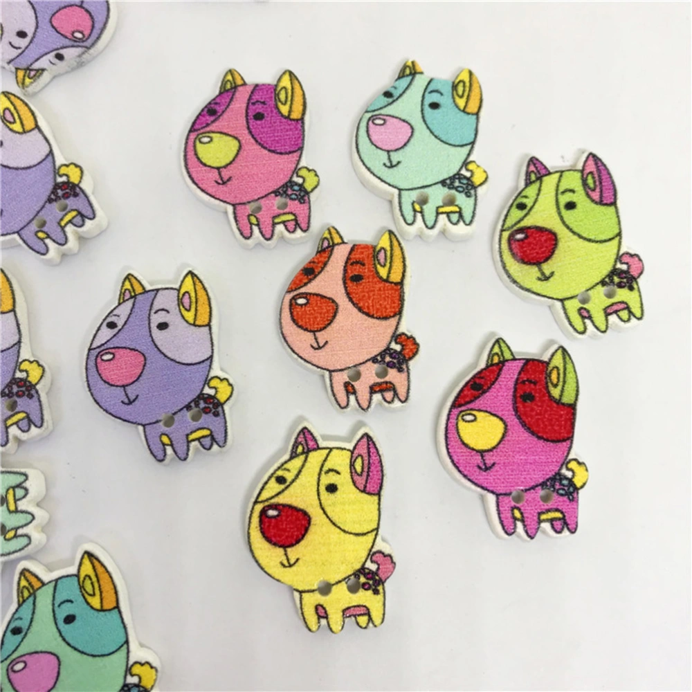 50 Pcs Wooden Buttons Colorful Environmental Cartoon Dog Pattern Printed DIY Snaps (Assorted Color)