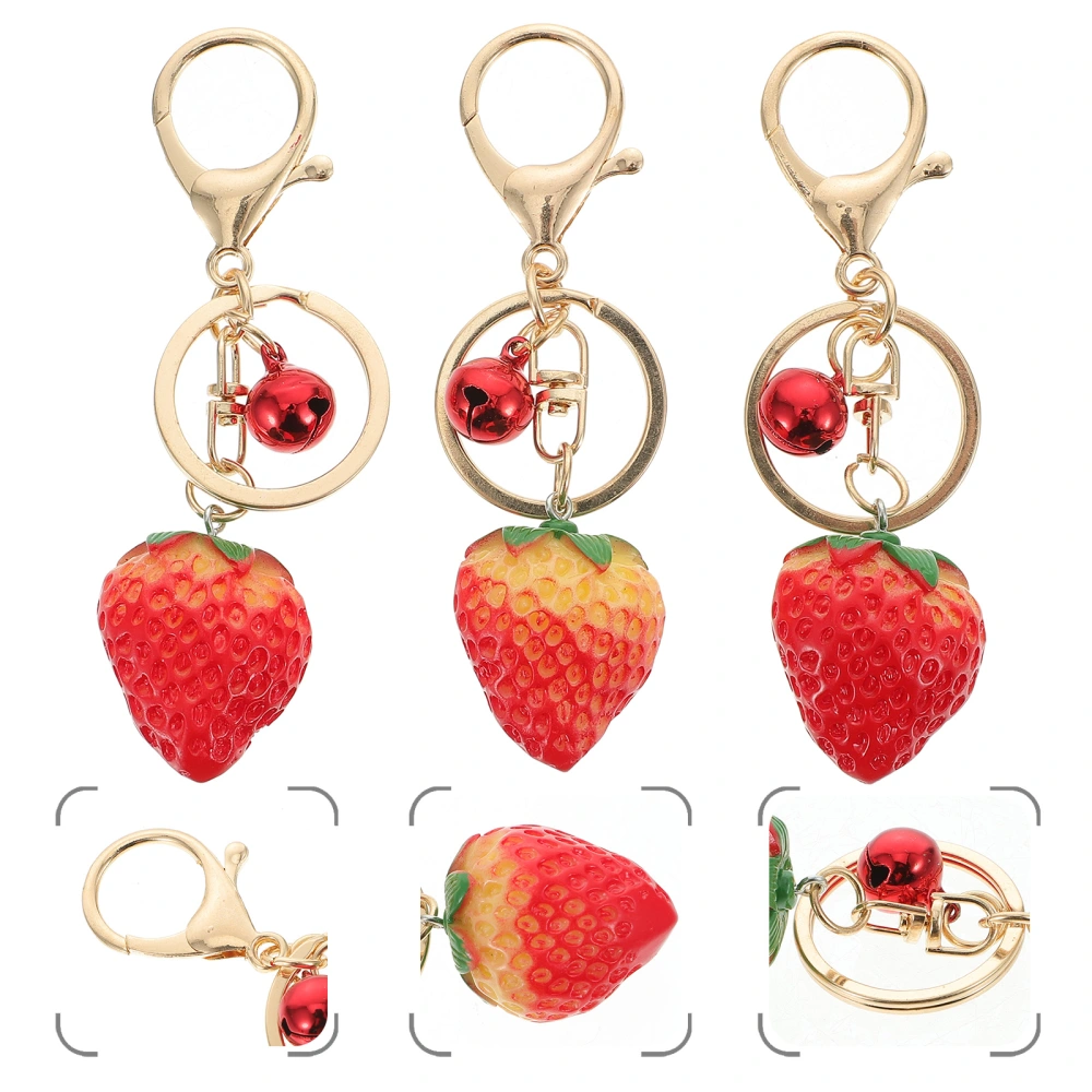 3pcs Strawberry Shape Bag Ornaments Key Chains Key Pendants (Assorted Color)