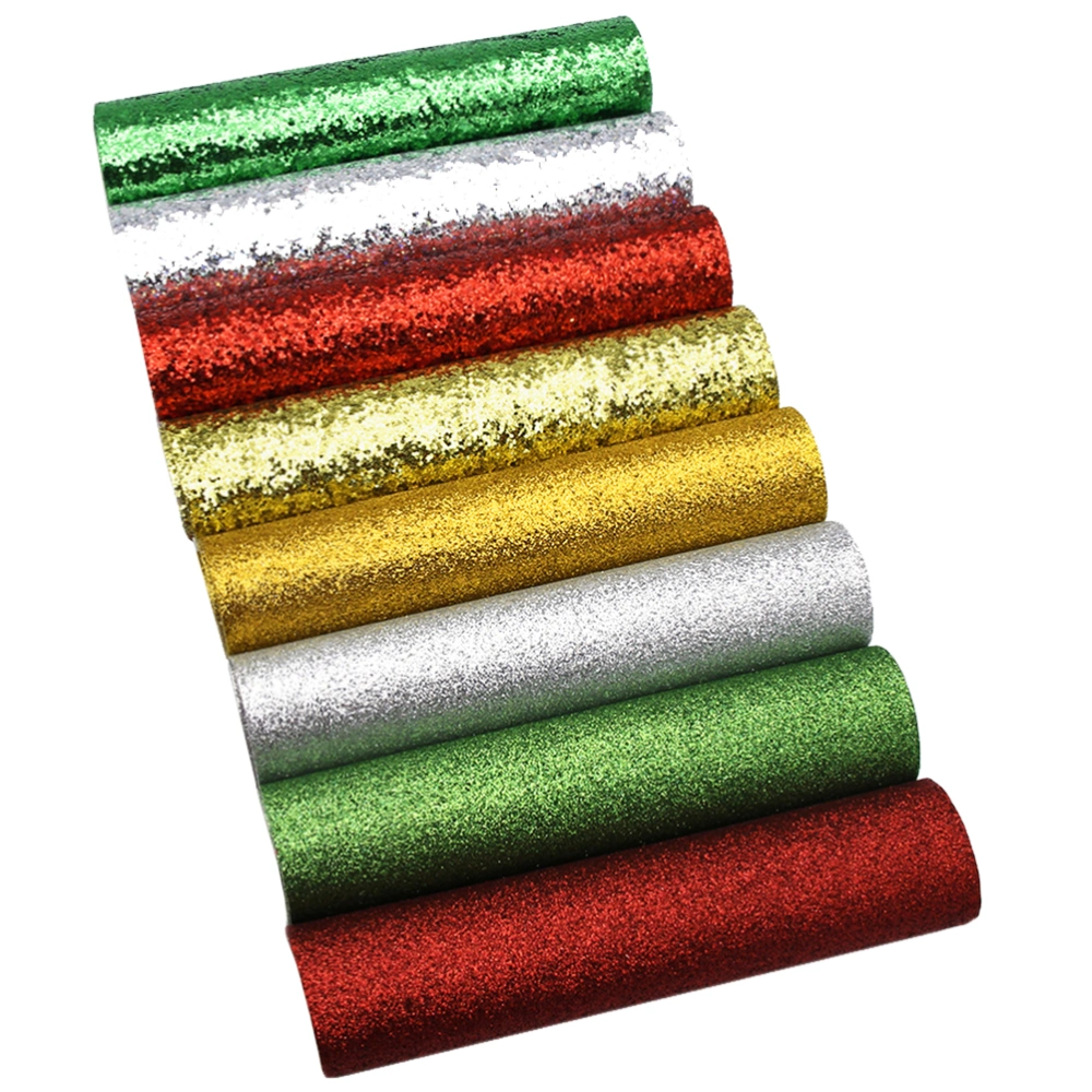 8pcs Christmas Themed Shiny Faux Leather  Glitter Fabric DIY Accessories