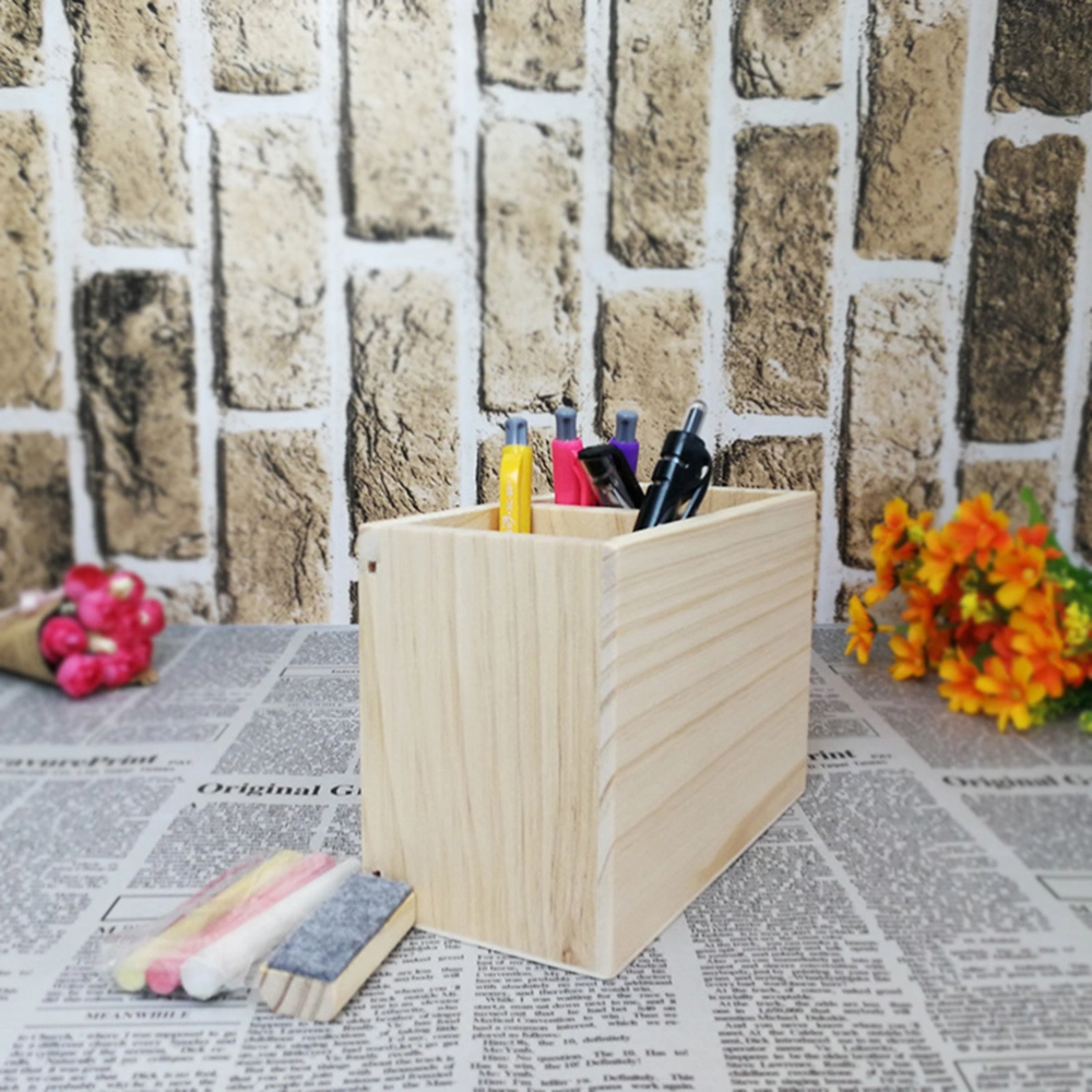 Multifunctional Creative Stationery Pen Holder Wooden Double Deck with Whiteboard Message Board DIY Storage Box Office Organizer School Supplies with Whiteboard Marker