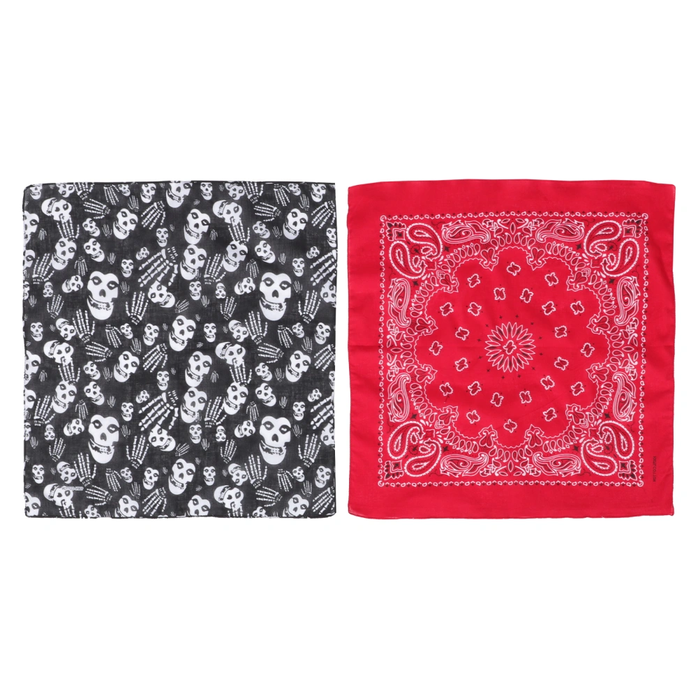 2Pcs Retro Hair Scarf Headbands Vintage Prints Head Kerchief Prints Bandanas for Women Men