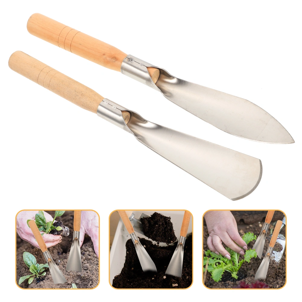 2pcs Wood Handle Stainless Steel Garden Trowels Heavy Duty Transplanter Trowel Garden Tools