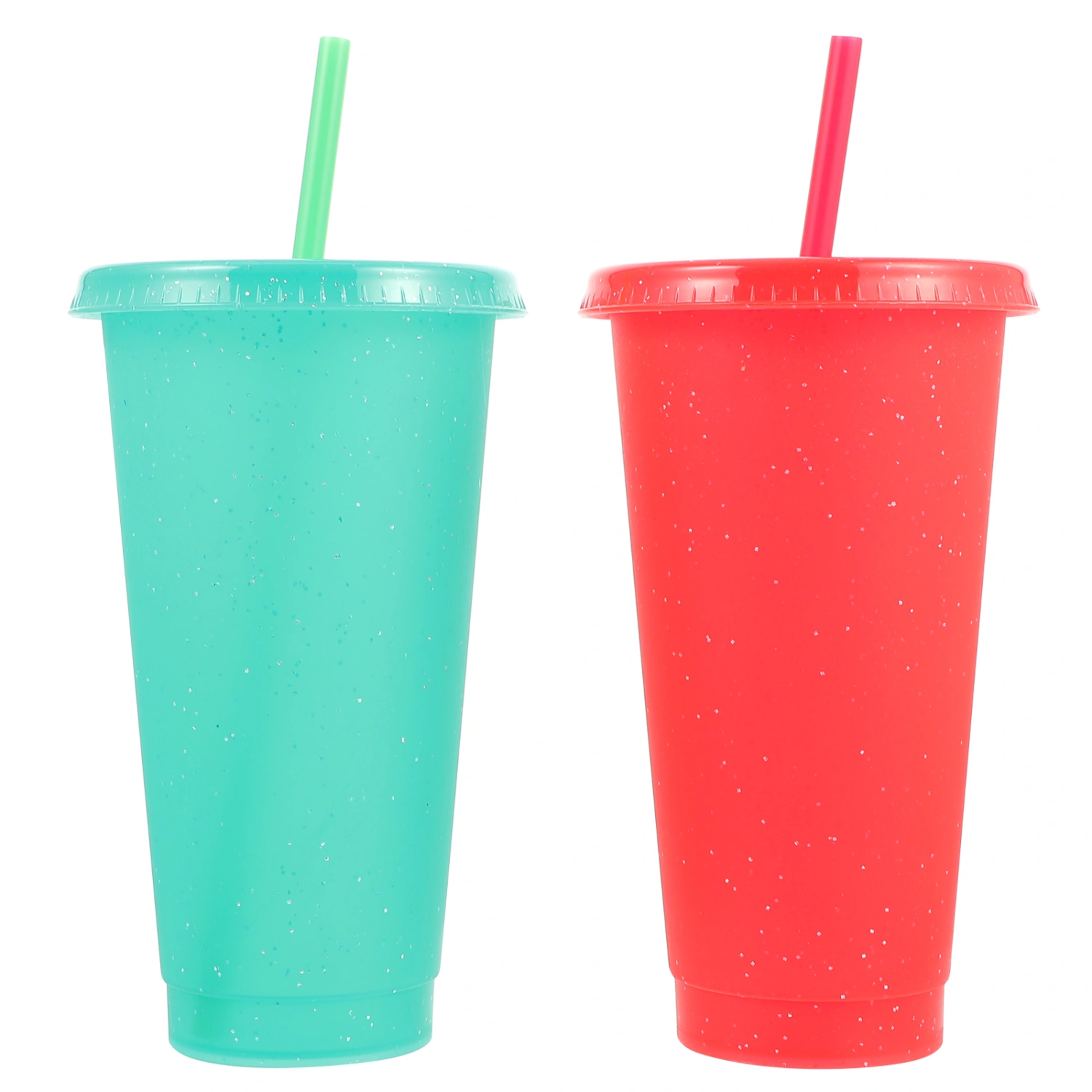 2pcs Color Changing Cups Tumblers Durable Plastic Cups Xmas Tumblers with Lids Straws