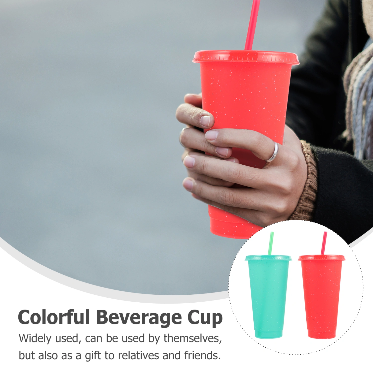 2pcs Color Changing Cups Tumblers Durable Plastic Cups Xmas Tumblers with Lids Straws