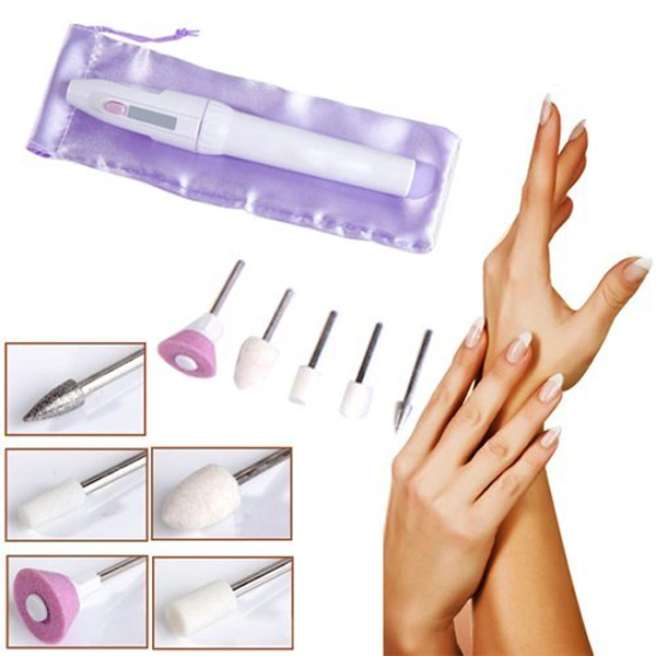 Portable Professional Electric Manicure & Pedicure Nail File Nail Drill with 5 Bits