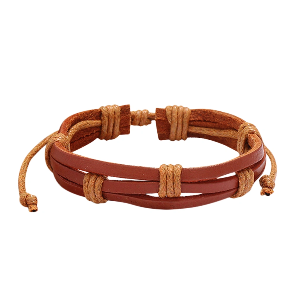 Punk Style Bracelet Vintage Leather Bangle Knitted Wrist Chain Wrist Decoration Brown (Adjustable)