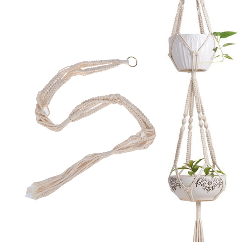 2pcs Delicate Macrame Double Plant Hanger Indoor Outdoor Hanging Planter Wall Art Cotton Rope for Round and Square Pots (Pot Not Included)