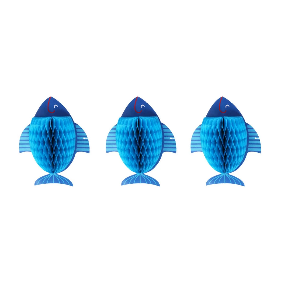 3Pcs Creative 3D Fish Shaped Paper Honeycomb Balls Exquisite Decorative Paper Flower Balls Party Supplies (Blue)