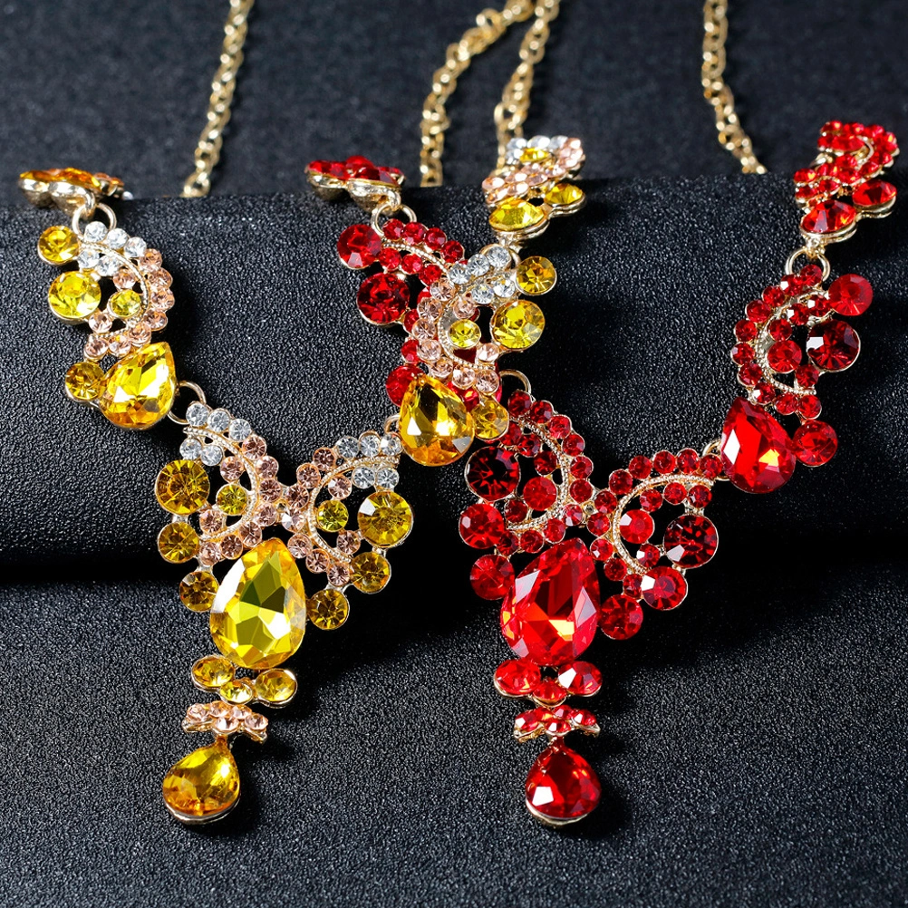 1Set Bridal Stylish Earrings Necklace Crystal Women Danglers Neck Pendant