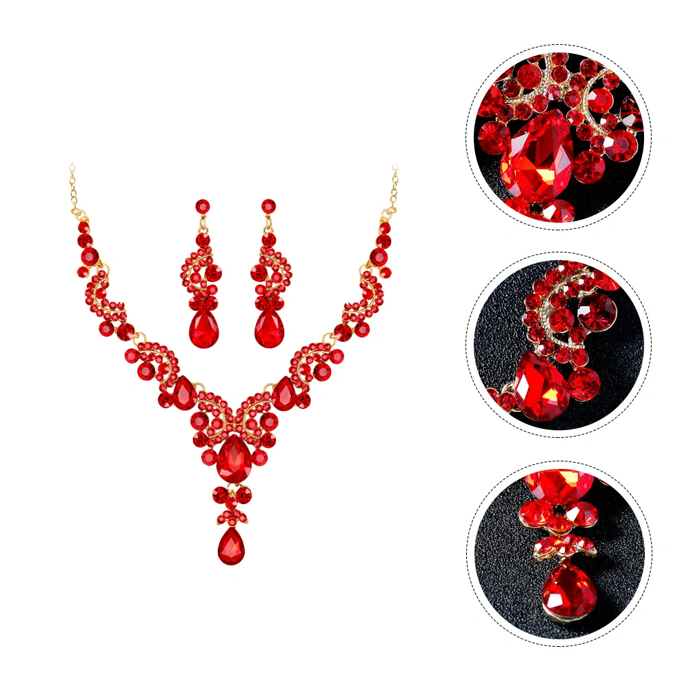 1Set Bridal Stylish Earrings Necklace Crystal Women Danglers Neck Pendant
