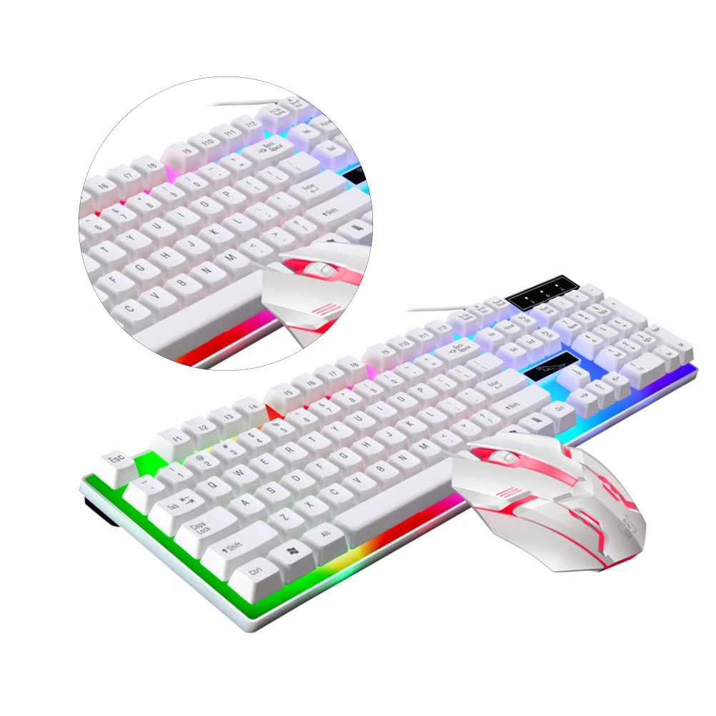 Wired Gaming Keyboard Mouse Set Colorful Backlight Computer Game Keyboard Mouse Gaming Accessories (White)