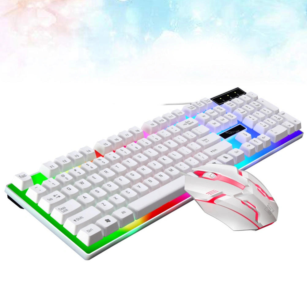 Wired Gaming Keyboard Mouse Set Colorful Backlight Computer Game Keyboard Mouse Gaming Accessories (White)