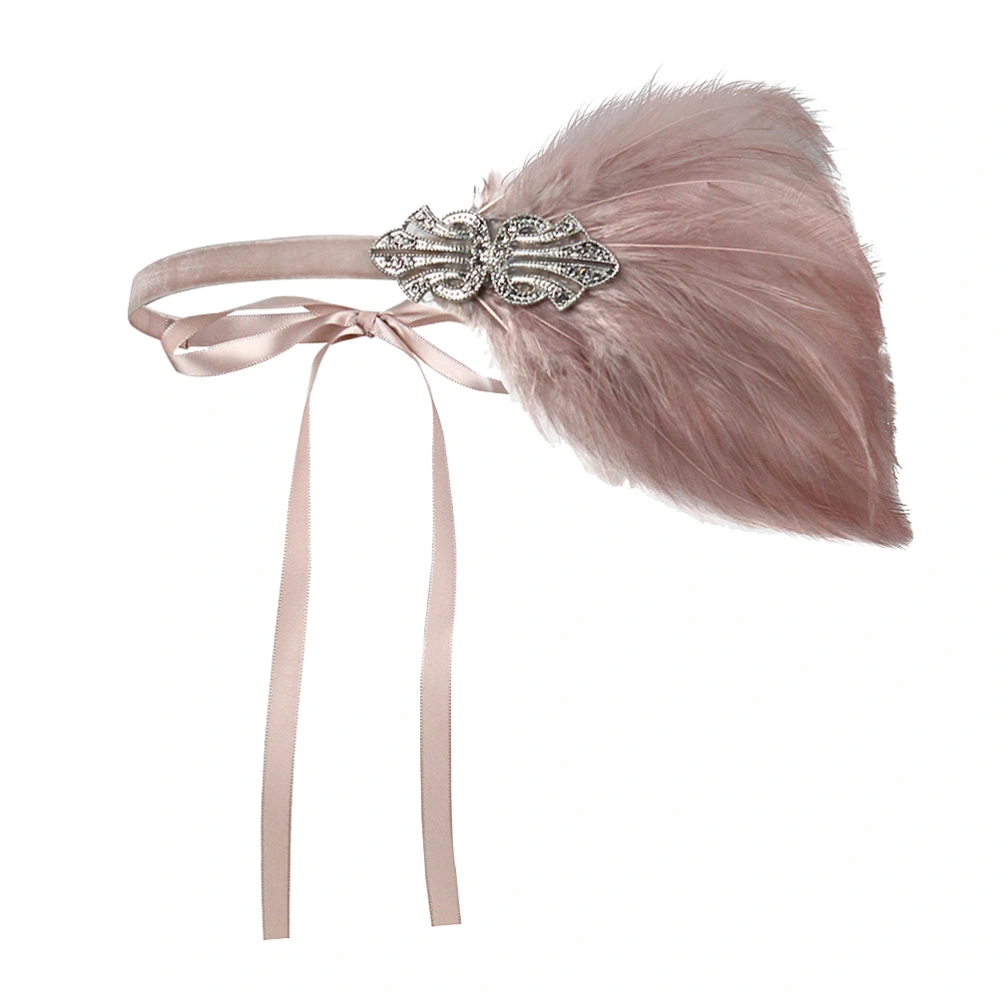 Flapper Headpiece Headband Fascinator With Ostrich Feathers Costume Accessories (Nude Color)