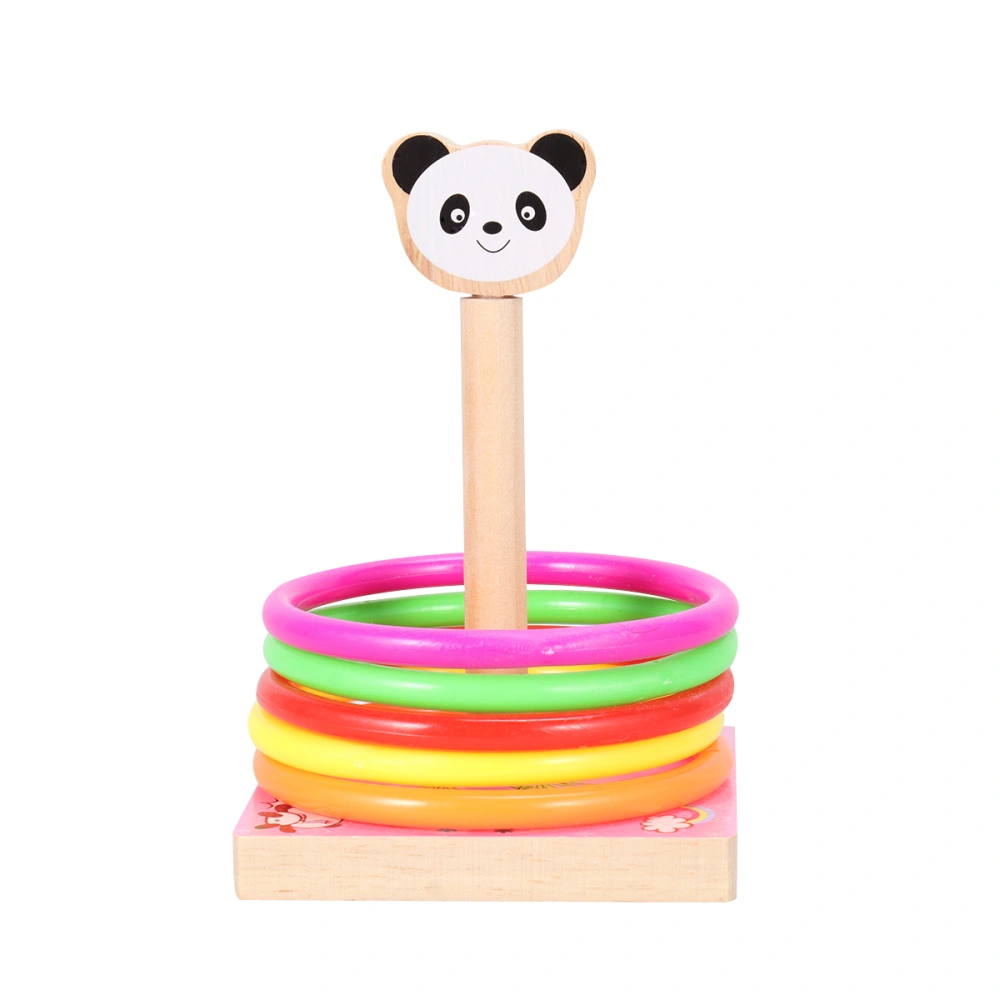 6PCS Panda Animal Toss Rings and Base Set Wooden Educational Toy Throwing Toss Rings Game for Kids Backyard Kindergarten