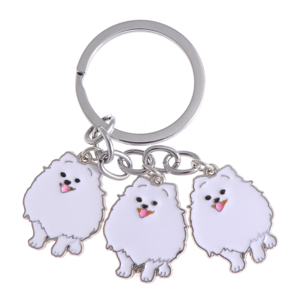 Pomeranian Shape Car Key Ring Metal Creative Keyring Fashionable Gift for Ladies (Pomeranian White)