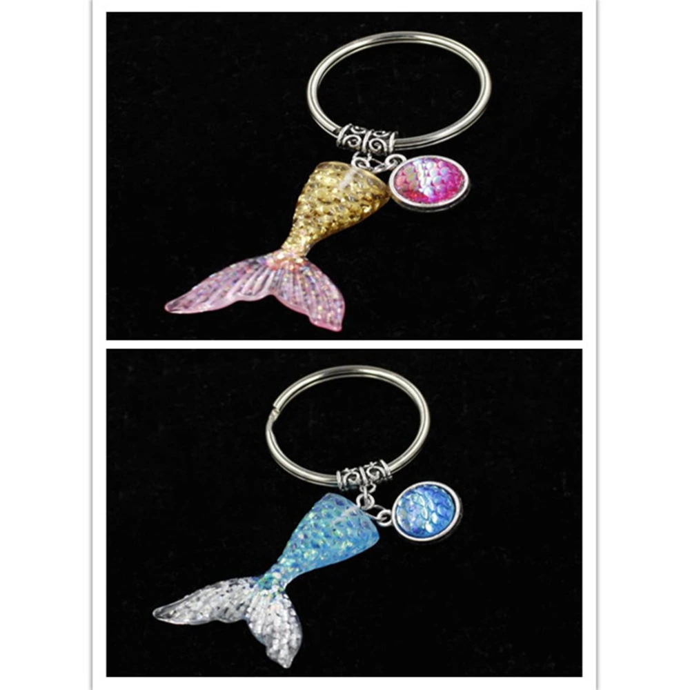 1PC Mermaid Gradient Fishtail Fish Scale Keychain Mermaid Tail Charm Key Rings for Backpack Car Phone