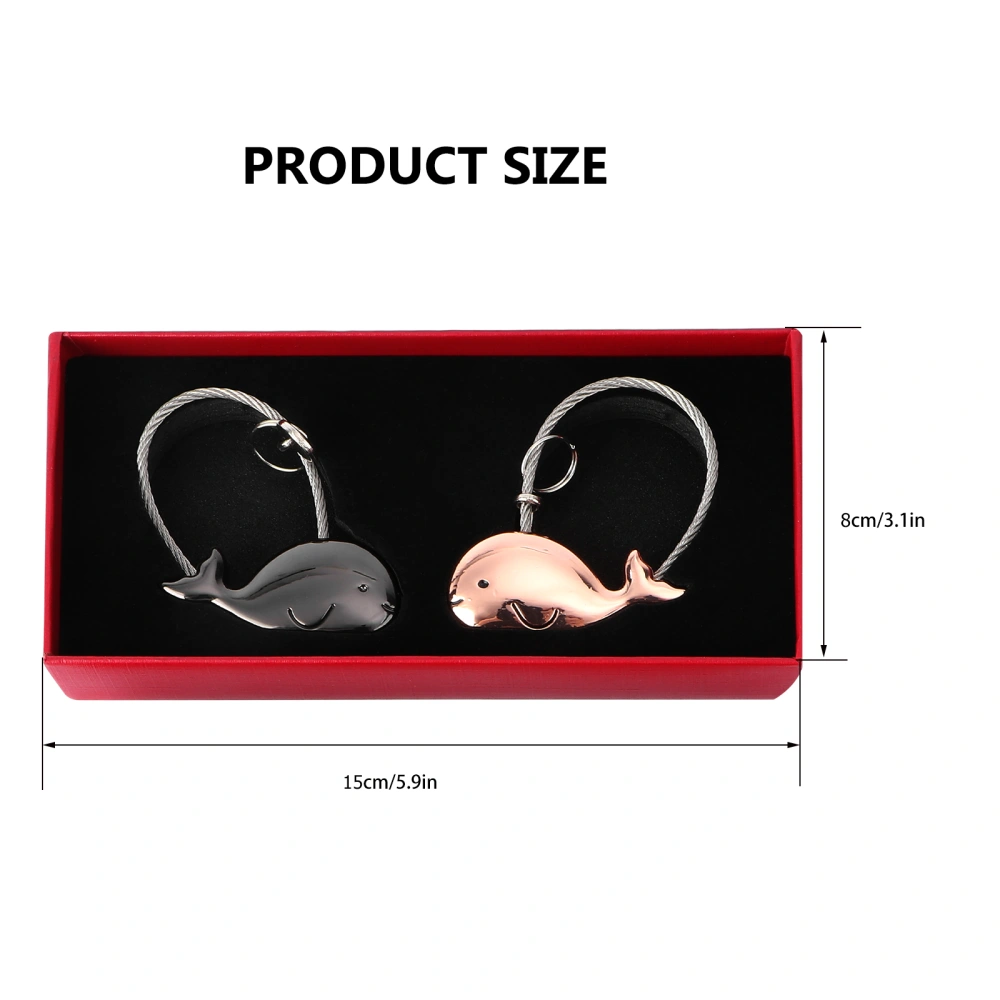 2Pcs Couple Keyrings Whale Designed Key Chain Keyring Pendant Valentine's Day Gift with Gift Box (Black, Rose Gold)