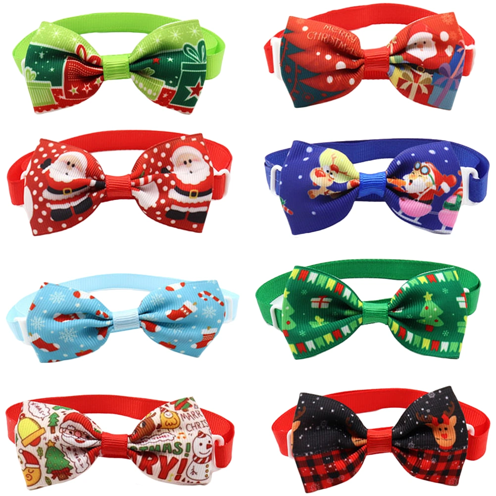 8pcs Christmas Pet Collars Adjustable Bow Ties Cat Dog Bow Tie Pet Accessories