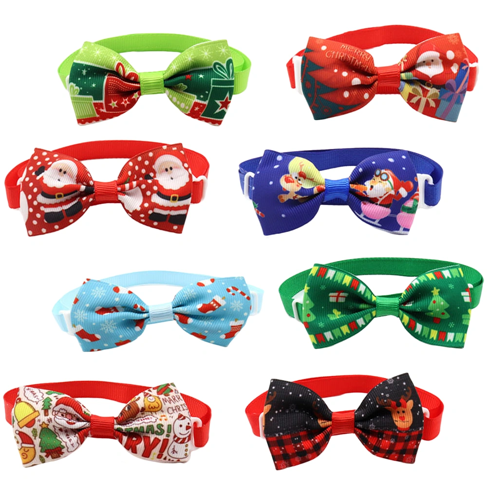 8pcs Christmas Pet Collars Adjustable Bow Ties Cat Dog Bow Tie Pet Accessories