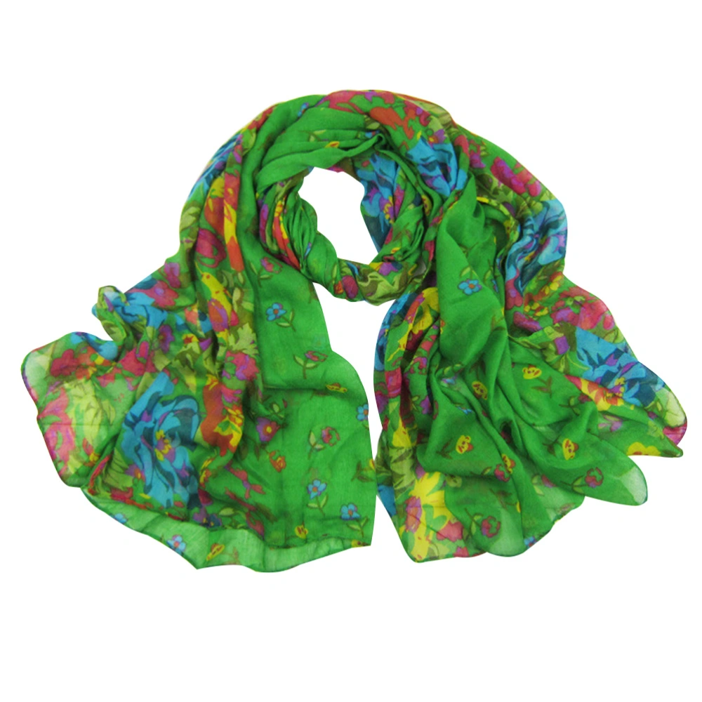 Women's Floral Scarf Rustic Lightweight Scarf for Sun Protection in Summer (Green)