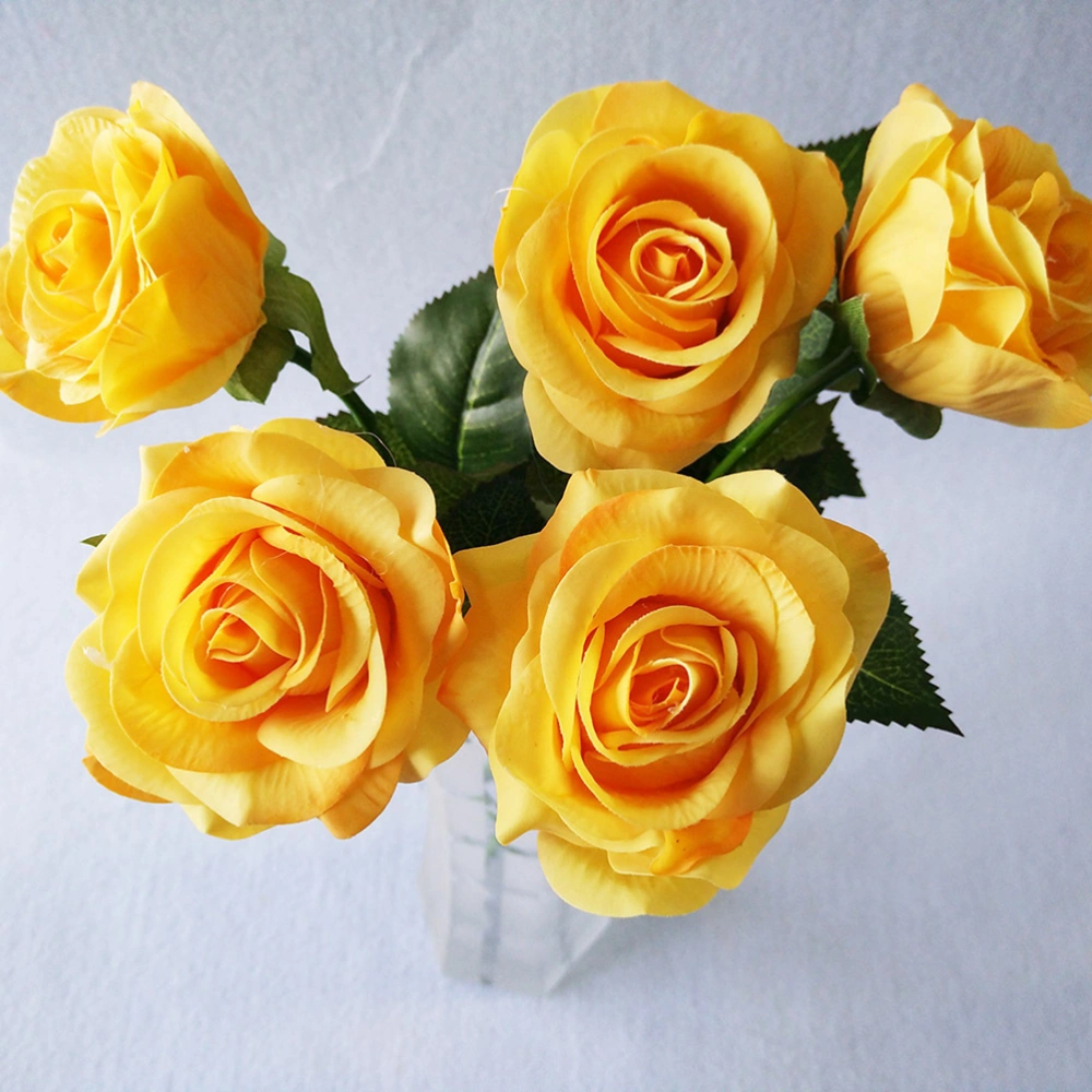 Artificial Rose Flowers Cloth Fake Rose Simulation Props for Party Wedding Home Decoration (Yellow)