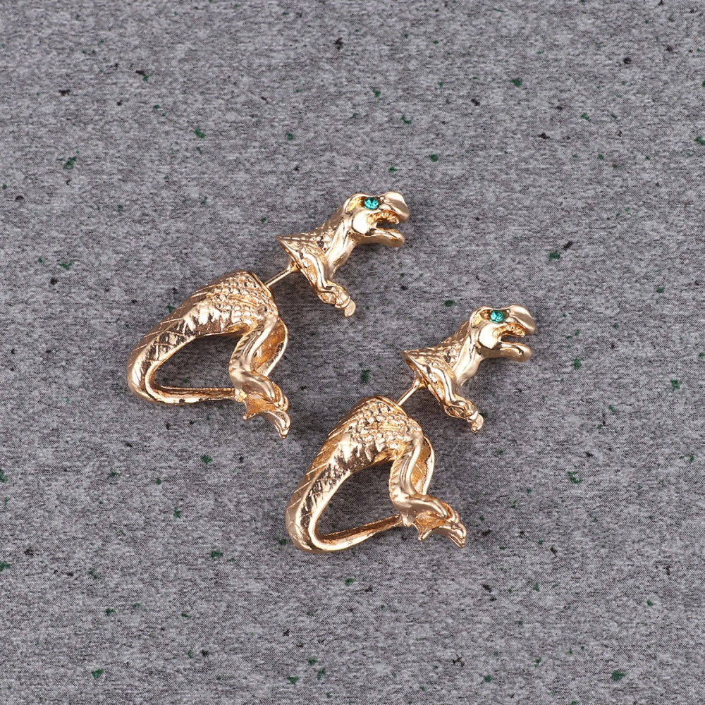 1 Pair 3D Animal Eardrop Creative Dinosaur Earring Alloy Jewelry Ornament for Women Ladies (Golden, 1 Pair/ Pack)