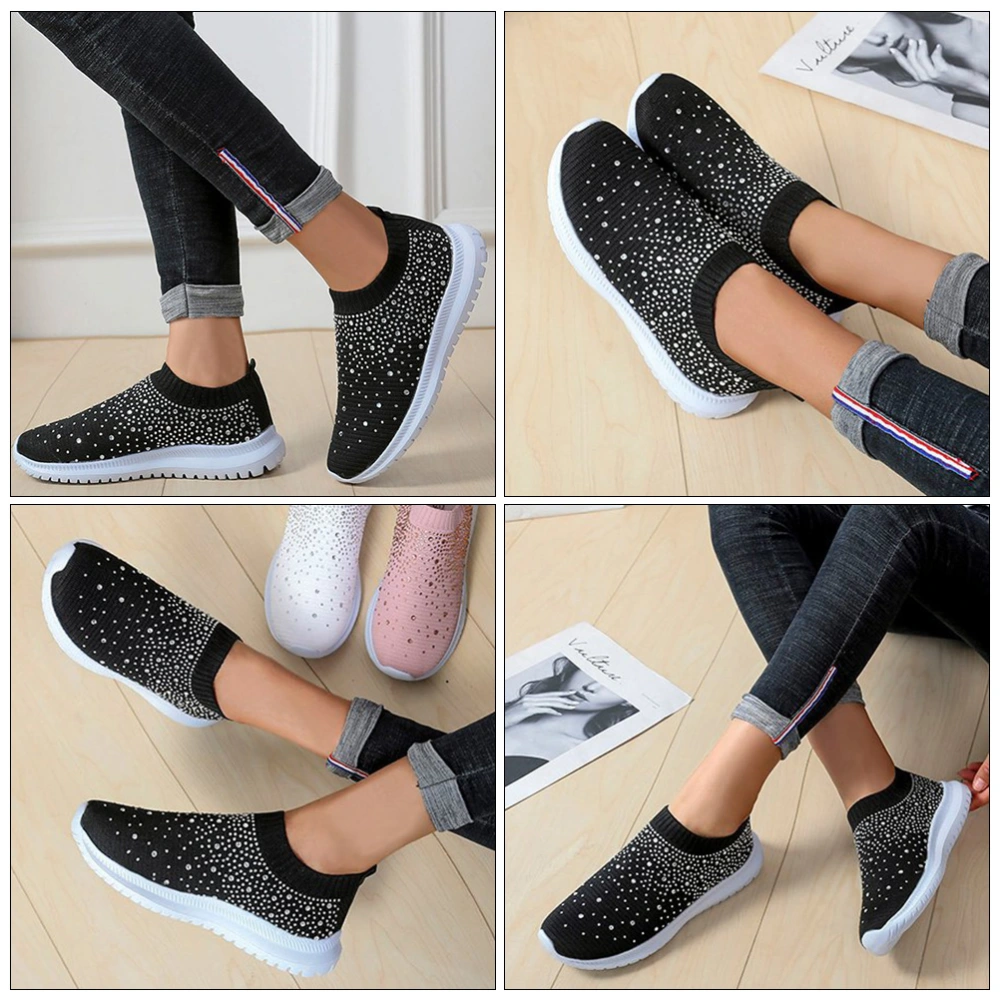 1Pair Women Rhinestone Shoes Breathable Fashion Shoes Simple Sports Shoes