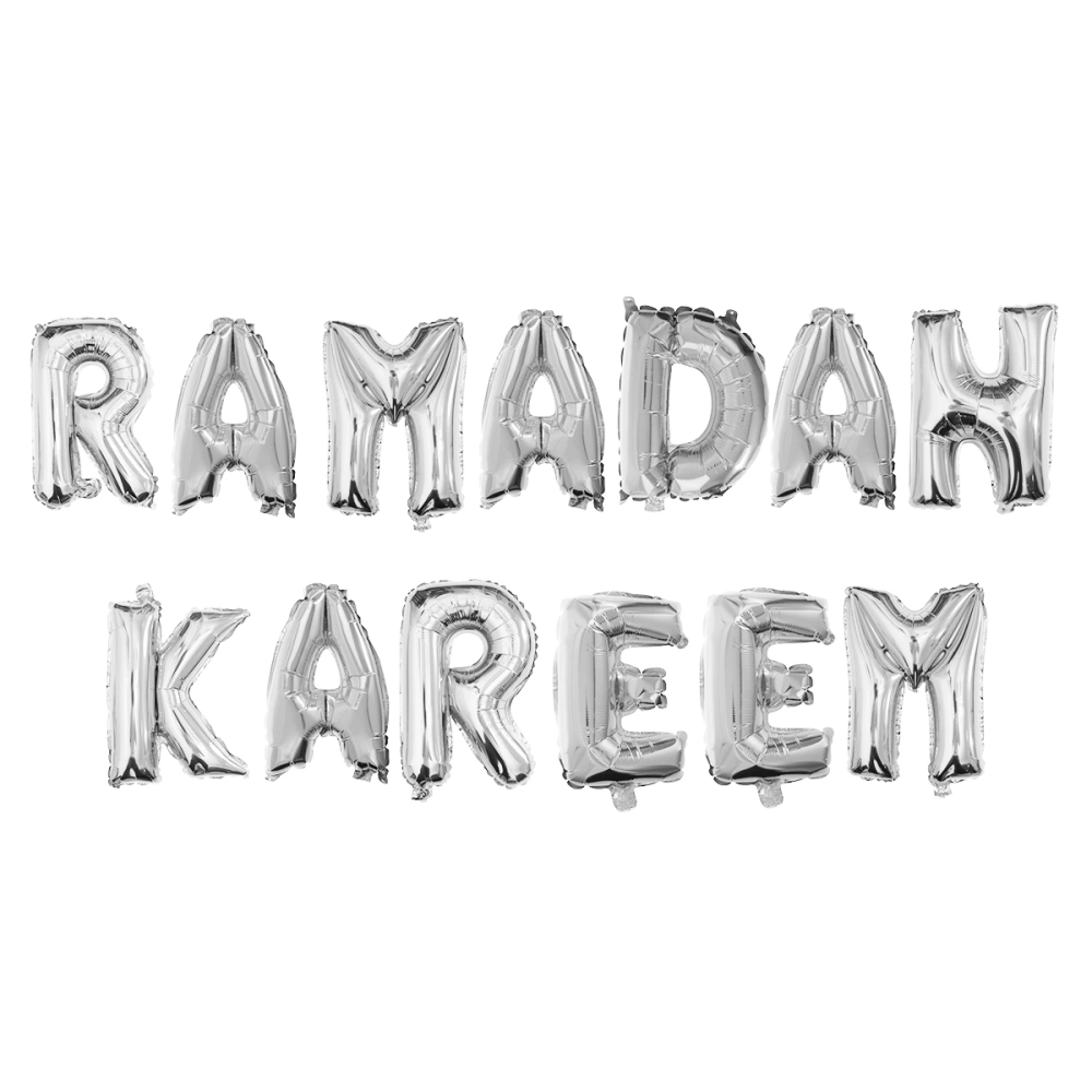 16inch RAMADAN KAREEM Letter Balloons Bunting Banner Ramadan Decoration for Eid al-Adha (Silver)