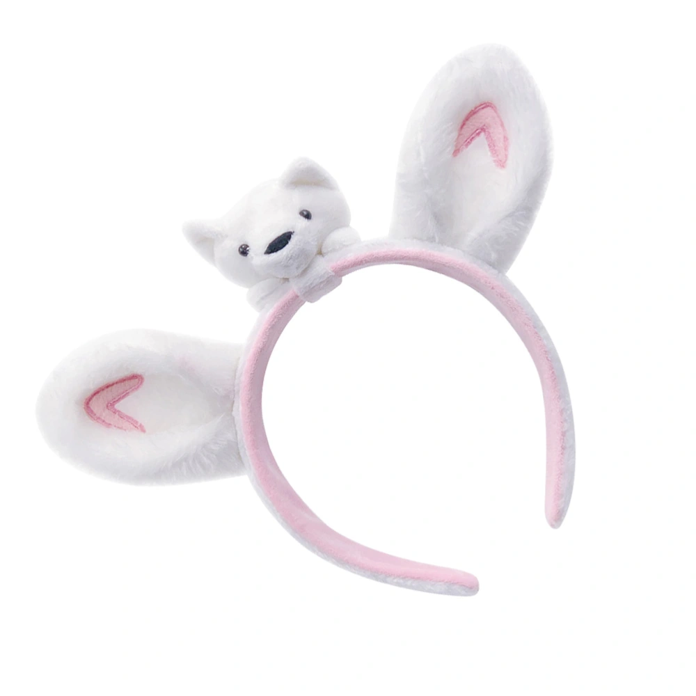 1PC Cartoon Rabbit Ear Hairband Luminous Christmas Head Plush Kids Hair Bear Hair Accessories Creative Personality Hair Grip for Kids Girls Pink White