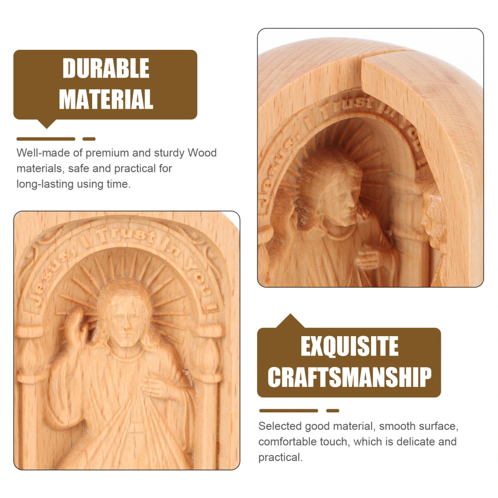 Creative Retro Wood Catholicism Statue Box Desktop Catholicism Sculpture Figurine