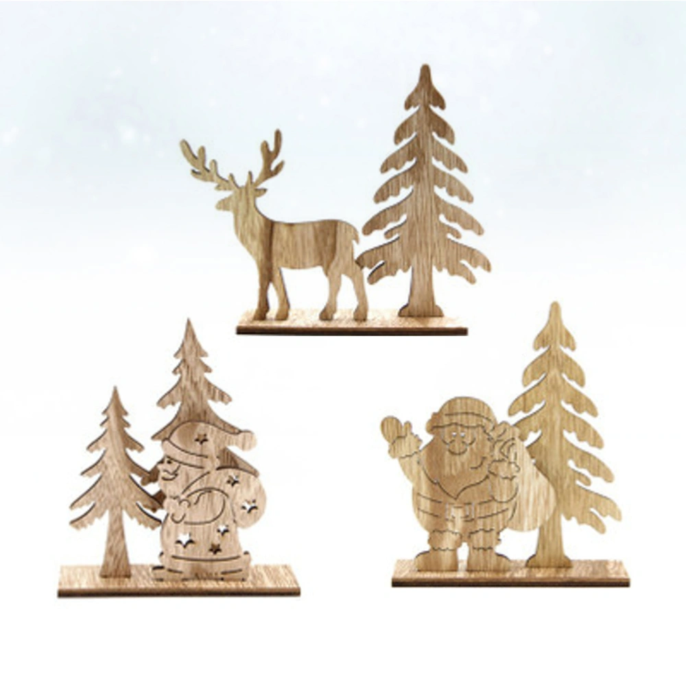 3pcs Christmas DIY Decoration Creative Tree Santa Elk Christmas Ornament Wood Craft Adornment