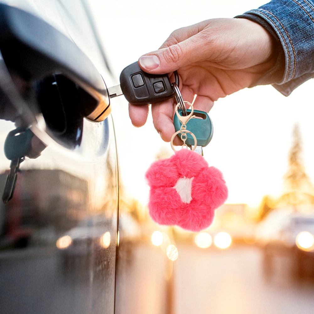 2pcs Lovely Key Chain Pendants Flower Shape Key Rings Shiny Fluffy Keychains