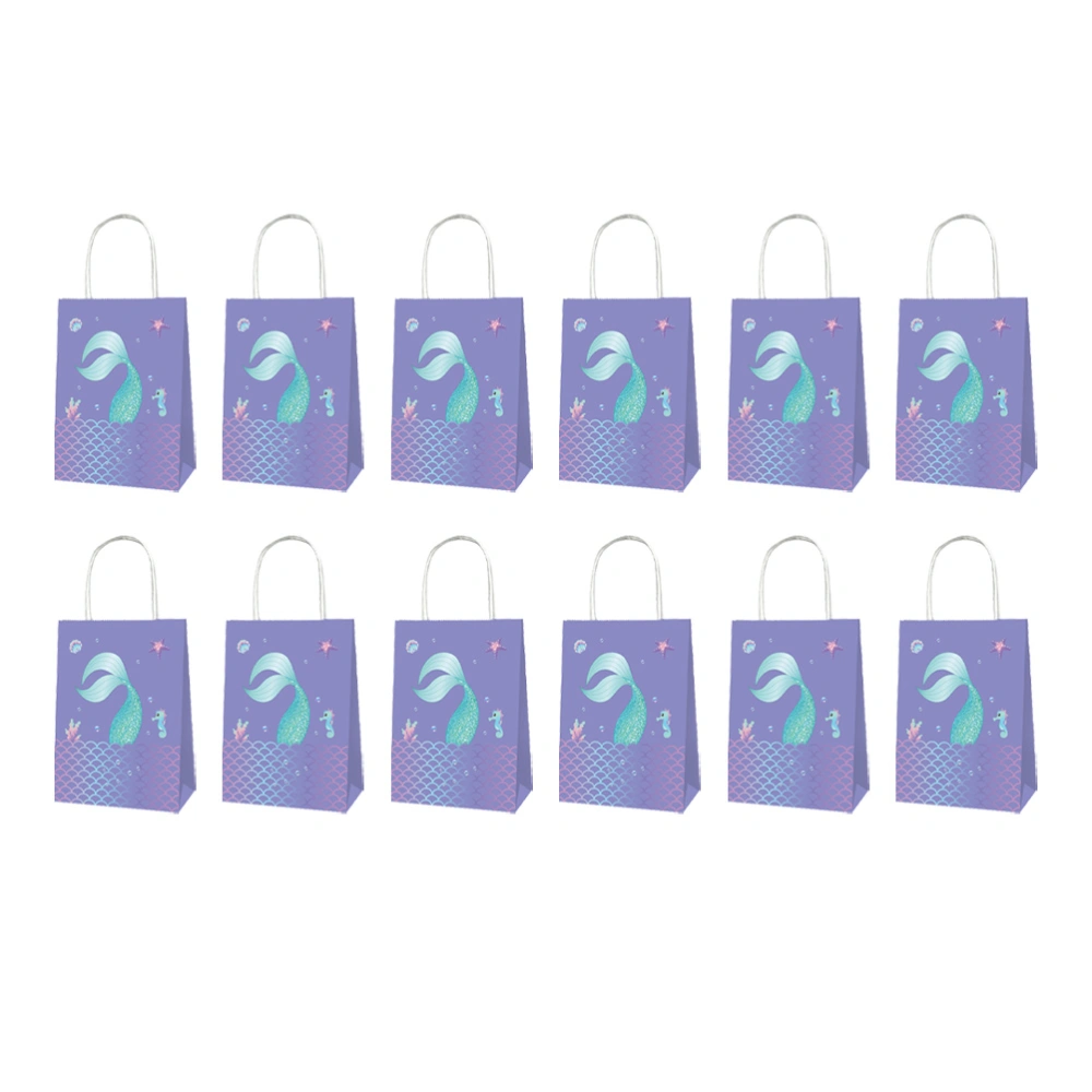 12pcs Hawaiian Theme Paper Gift Bags Mermaid Pattern Candy Bags Party Favor Bags