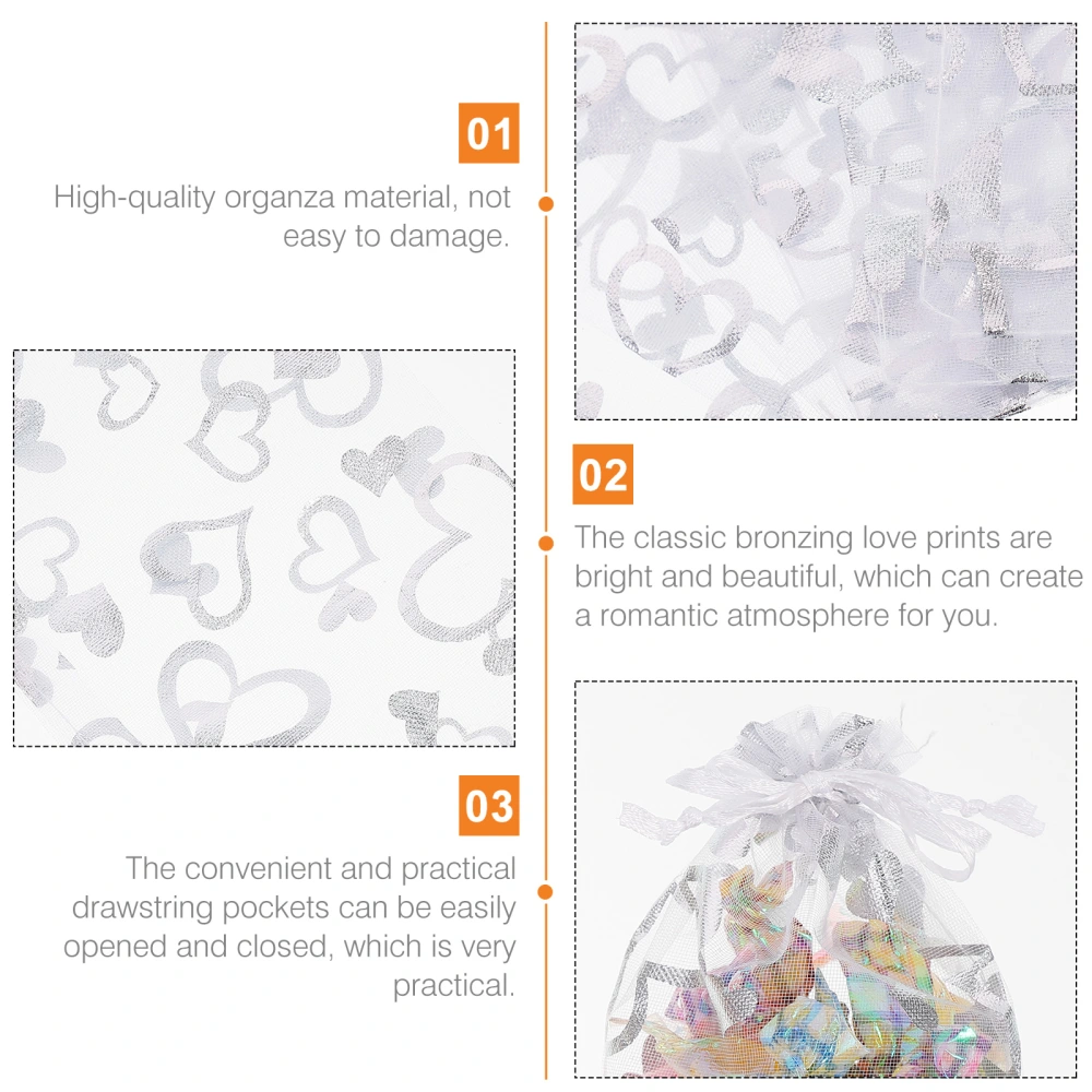 100pcs Organza Candy Bags Wedding Gift Bags Love Printing Drawstring Pouches