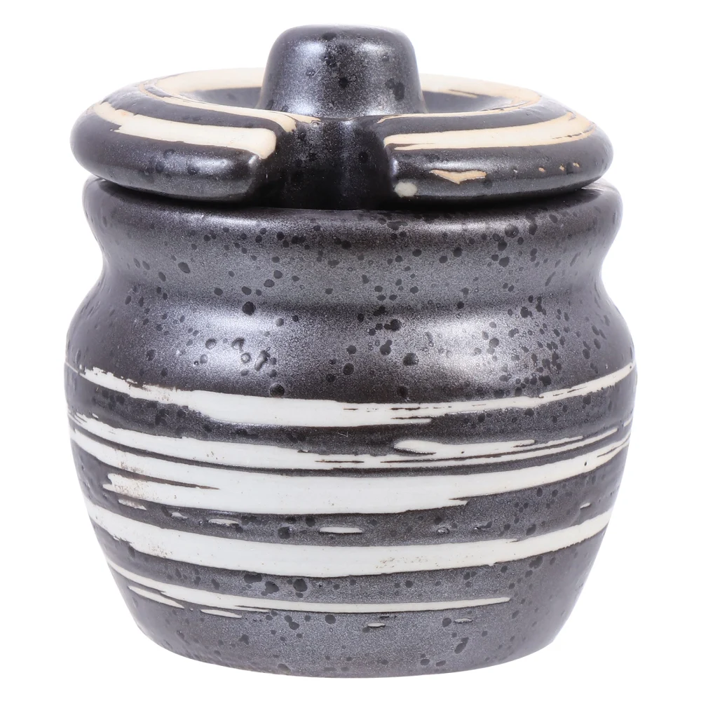 1pc Ceramic Sushi Candy Pot Mustard Pot Ceramic Condiment Storage Pot (Black)