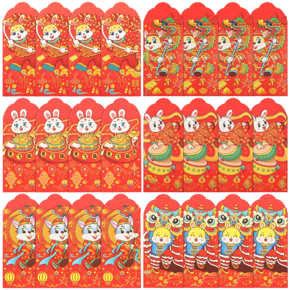 24pcs Chinese Style Red Packets Rabbit Hong Bao Spring Festival Lucky Money Packet