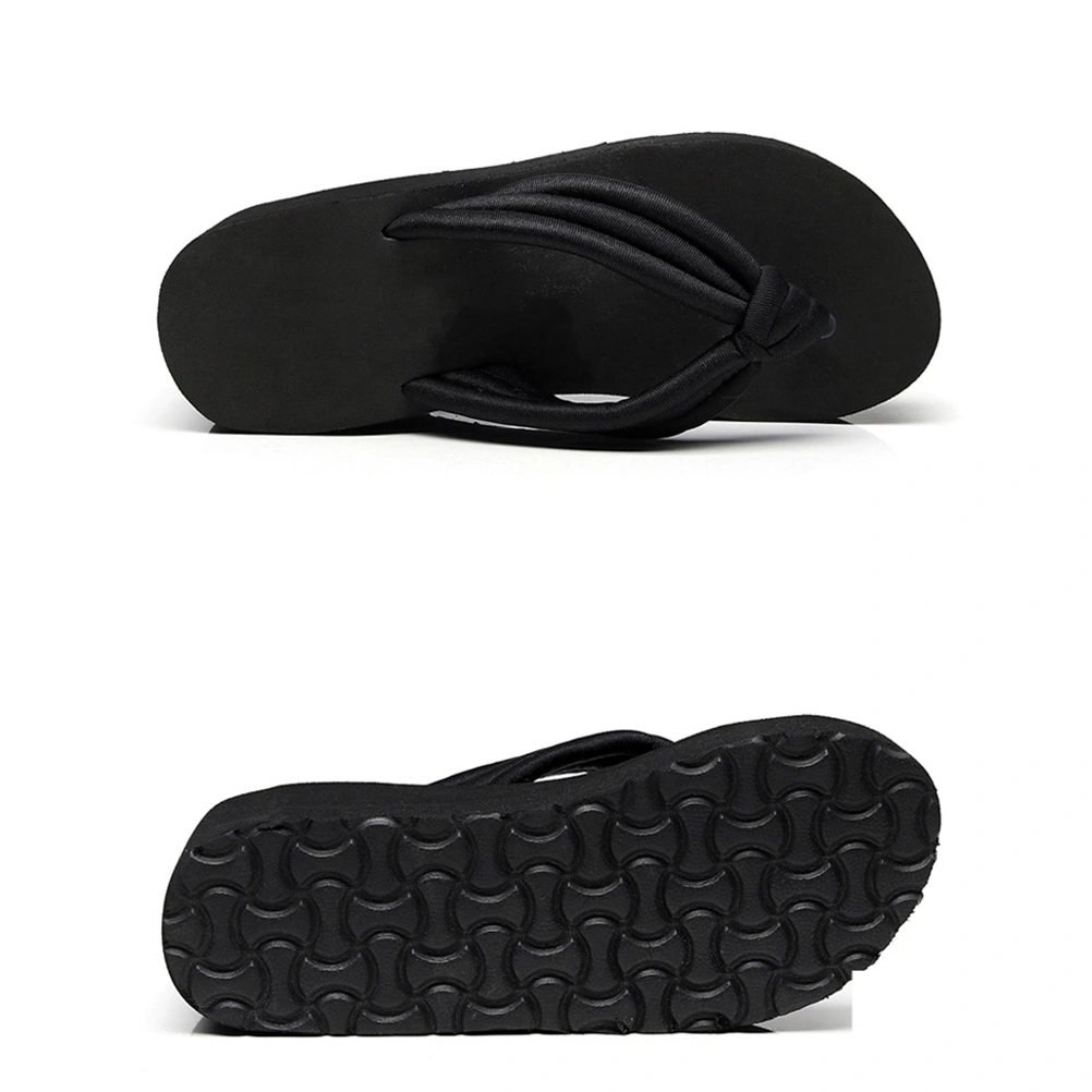 High Heel Platform Slippers Fashion Flops Slope Non-slip Resort Beach Black Knoted Sandals for Women Female(Size 37)