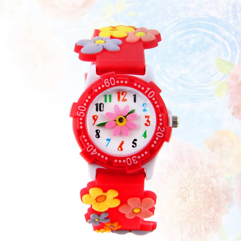 Kids 3D Cartoon Flower Watch Waterproof Wrist Watch Quartz Watch Fashion Children Watch Gift (Red)